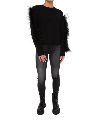 Женский свитер TWIN-SET PULL IN MAGLIA PUNTO PANNOCCHIA CON PIUME NERO