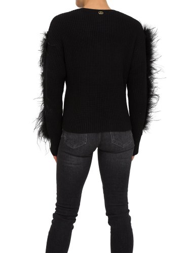 Женский свитер TWIN-SET PULL IN MAGLIA PUNTO PANNOCCHIA CON PIUME NERO