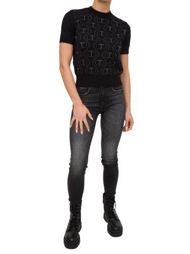 Женская футболка TWIN-SET TOP SMANICATO OVAL T NERO