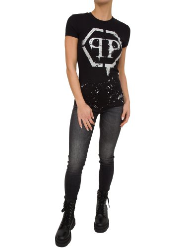 Женская футболка PHILIPP PLEIN T-SHIRT ROUND NECK SS NERO