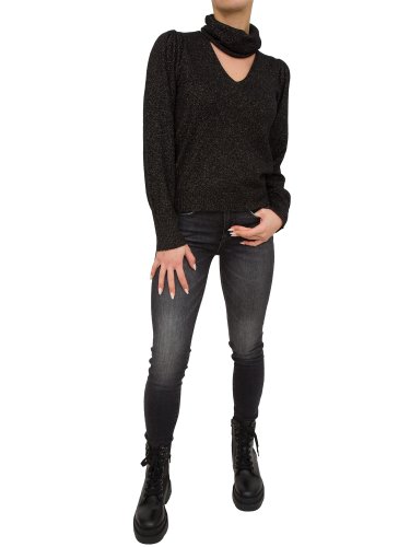Женский свитер TWIN-SETPULL SCOLLO A &quot;V&quot; MISTO CACHEMIRE COLLO STACCABILE NERO