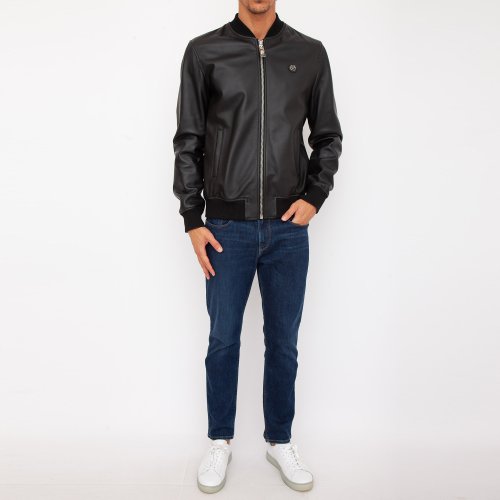 Чоловіча куртка PHILIPP PLEIN Leather Bomber Billy Jacket NERO