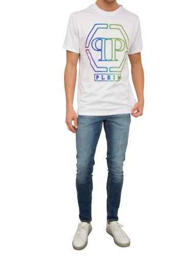 Чоловіча футболка PHILIPP PLEIN  Embroidered T-shirt Round Neck SS Hexagon BIANCO