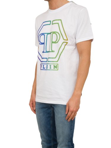 Чоловіча футболка PHILIPP PLEIN  Embroidered T-shirt Round Neck SS Hexagon BIANCO