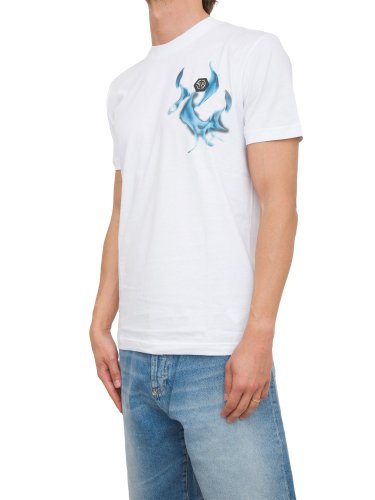 Чоловіча футболка PHILIPP PLEIN T-shirt Round Neck SS Flame Logos BIANCO