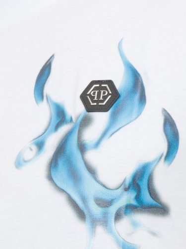 Чоловіча футболка PHILIPP PLEIN T-shirt Round Neck SS Flame Logos BIANCO