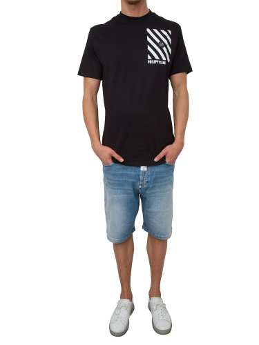 Чоловіча футболка PHILIPP PLEIN T-shirt Round Neck SS Rainbow Stripes NERO