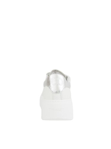 Женские кроссовки TWIN-SET SNEAKER BASSA IN PELLE BACK BICOLORE ARGENTO