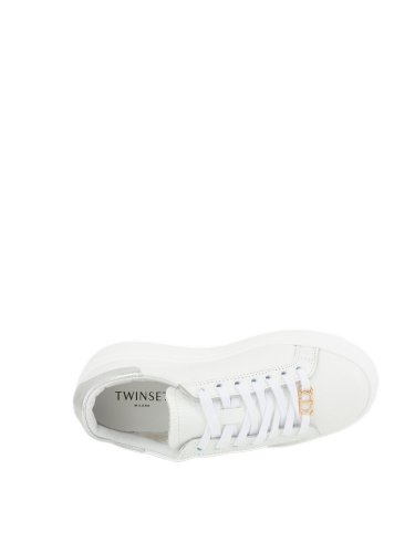 Женские кроссовки TWIN-SET SNEAKER BASSA IN PELLE BACK BICOLORE ARGENTO