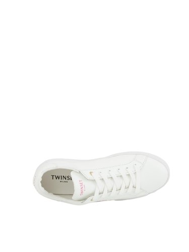 Женские кроссовки TWIN-SET SNEAKER BASSA IN PELLE OVAL T FLOWER BIANCO