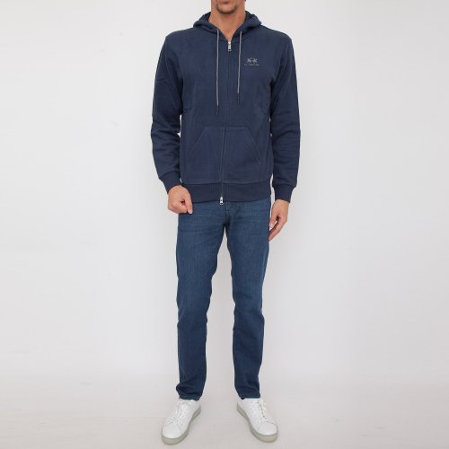 Чоловіча толстовка LA MARTINA MAN FLEECE FULL ZIP HOODED COT BLU