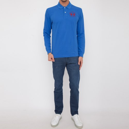 Чоловіче поло LA MARTINA MAN POLO L/S PIQUET STRETCH BLU