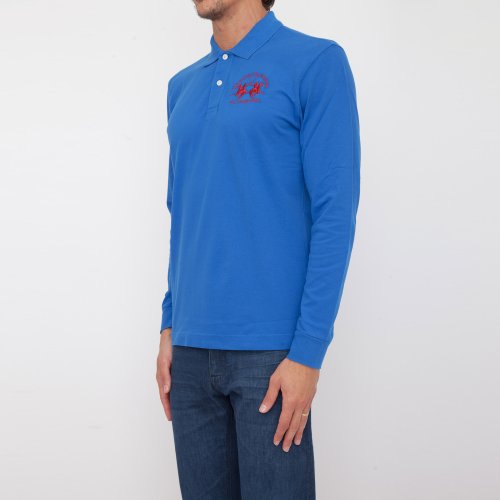 Чоловіче поло LA MARTINA MAN POLO L/S PIQUET STRETCH BLU