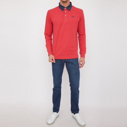 Чоловіче поло LA MARTINA MAN POLO L/S HEAVY JERSEY ROSSO