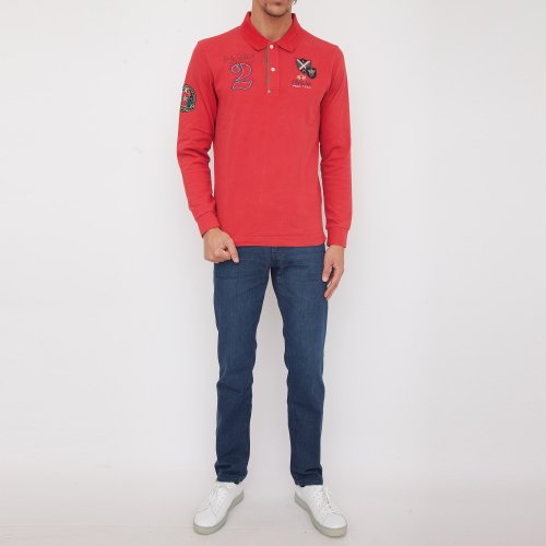 Чоловіче поло LA MARTINA MAN POLO L/S HEAVY JERSEY ROSSO