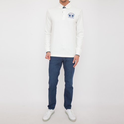 Чоловіче поло LA MARTINA MAN POLO L/S HEAVY JERSEY BIANCO