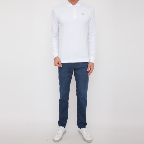 Чоловіче поло LA MARTINA MAN POLO L/S PIQUET STRETCH BIANCO