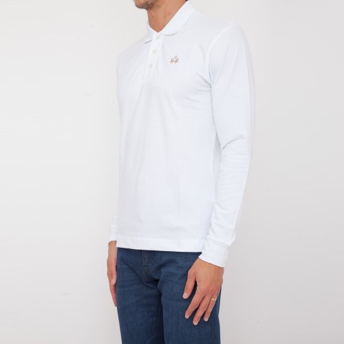 Чоловіче поло LA MARTINA MAN POLO L/S PIQUET STRETCH BIANCO
