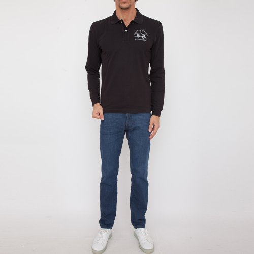 Чоловіче поло LA MARTINA MAN POLO L/S PIQUET STRETCH NERO
