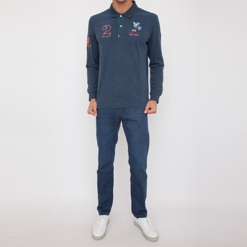 Чоловіче поло LA MARTINA  MAN POLO L/S HEAVY JERSEY BLU