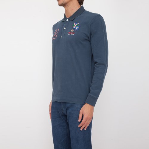 Чоловіче поло LA MARTINA  MAN POLO L/S HEAVY JERSEY BLU
