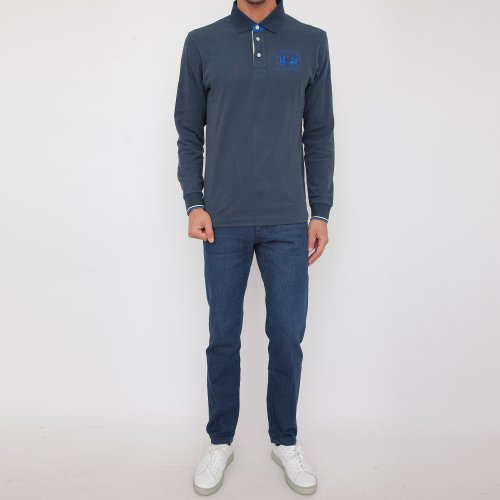 Чоловіче поло LA MARTINA MAN POLO L/S HEAVY JERSEY BLU