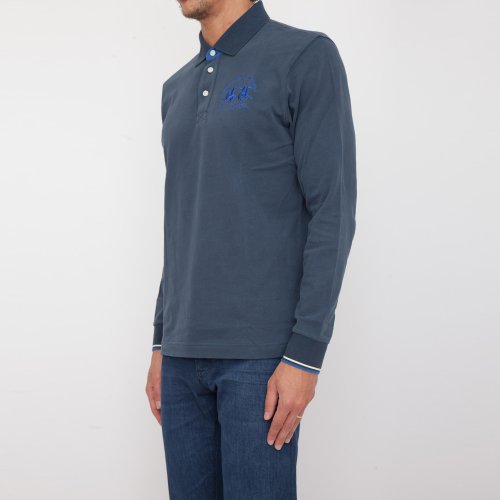 Чоловіче поло LA MARTINA MAN POLO L/S HEAVY JERSEY BLU