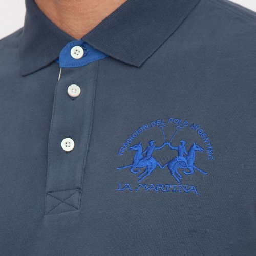 Чоловіче поло LA MARTINA MAN POLO L/S HEAVY JERSEY BLU