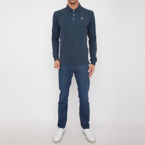 Мужское поло LA MARTINA MAN POLO L/S PIQUET STRETCH BLU