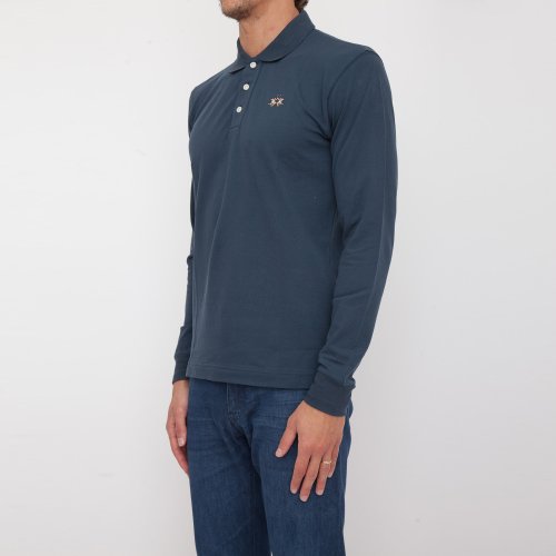Мужское поло LA MARTINA MAN POLO L/S PIQUET STRETCH BLU