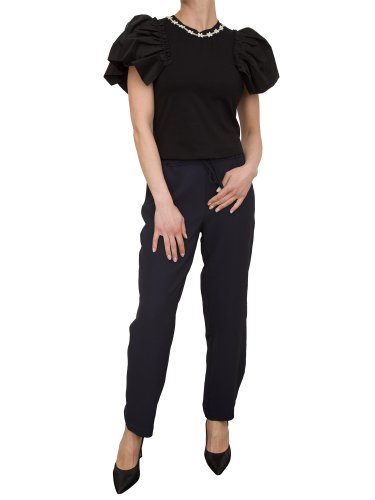 Женская футболка FRACOMINA SLIM T-SHIRT WITH POPELINE SLEEVES NERO