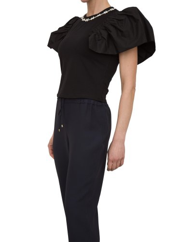 Женская футболка FRACOMINA SLIM T-SHIRT WITH POPELINE SLEEVES NERO