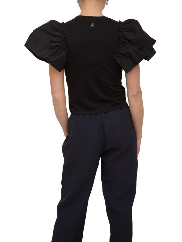 Женская футболка FRACOMINA SLIM T-SHIRT WITH POPELINE SLEEVES NERO