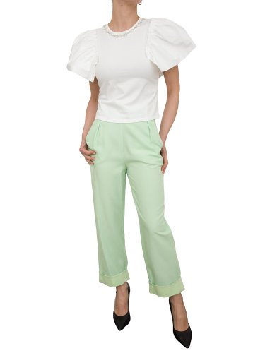 Жіноча футболка FRACOMINA SLIM T-SHIRT WITH POPELINE SLEEVES BIANCO