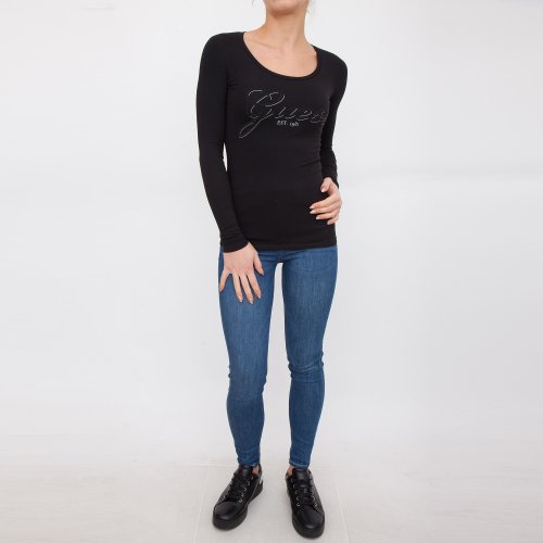 Жіноча футболка GUESS JEANS TSHIRT MANICA LUNGA NERO