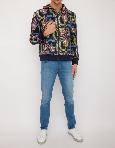 Мужская толстовка ETRO FELPA ZIP CAPPUCCIO BLU