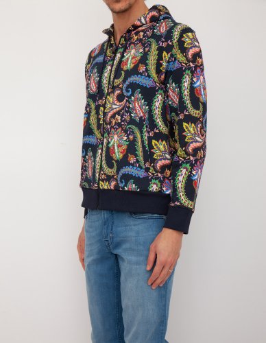 Мужская толстовка ETRO FELPA ZIP CAPPUCCIO BLU