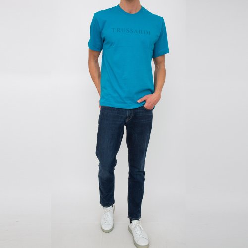 Чоловіча футболка TRUSSARDI T/SHIRT LETTERING PRINT COTTON JERSEY 30/1 AZZURRO