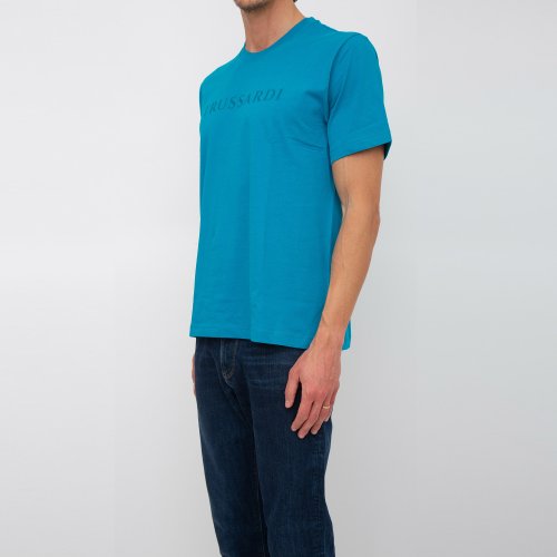 Чоловіча футболка TRUSSARDI T/SHIRT LETTERING PRINT COTTON JERSEY 30/1 AZZURRO