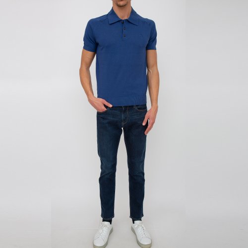 Чоловіче поло TRUSSARDI SWEATER POLO COTTON LINEN BLEND BLU