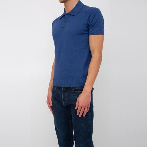 Чоловіче поло TRUSSARDI SWEATER POLO COTTON LINEN BLEND BLU