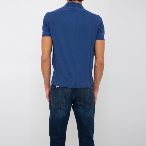 Чоловіче поло TRUSSARDI SWEATER POLO COTTON LINEN BLEND BLU