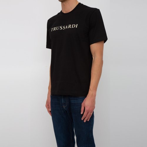 Мужская футболка TRUSSARDI T/SHIRT LETTERING PRINT COTTON JERSEY 30/1 NERO
