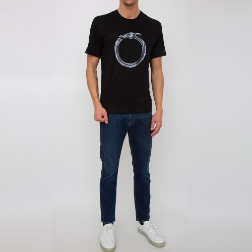 Чоловіча футболка TRUSSARDI  T-SHIRT GREYHOUND HEATMAP PRINT COTTON JERSEY 30/1 NERO